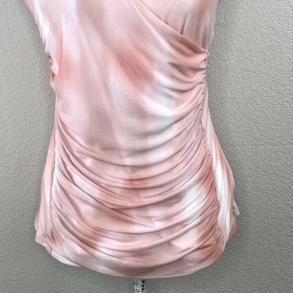 Calvin Klein Pink Chiffon Gathered Sleeveless Faux Wrap V-Neck Top Large NWT - Picture 6 of 13